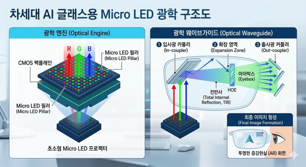 **"차세대 AI 글래스용 Micro LED 광학 구조도"**