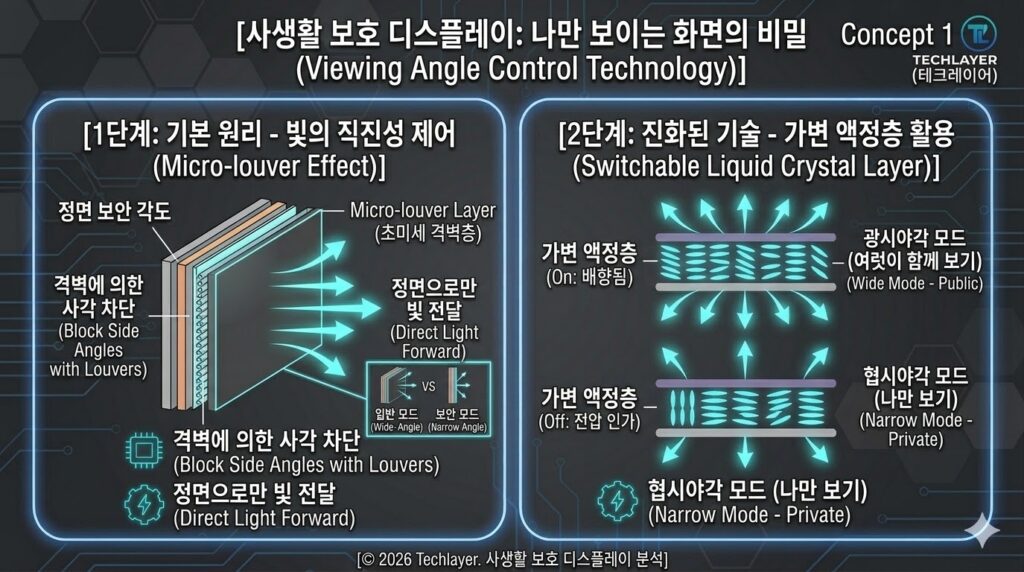 사생활 보호 디스플레이 기술 원리 도표